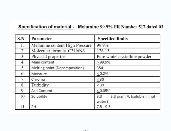 Bột nhựa Melamine trắng 99,8% MSDS cho bộ đồ ăn 0